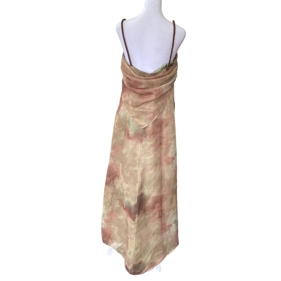 Vintage 1990s Beaded Cowl Back Green Maxi Dress Prom Formal Silky Fairy Wood Y2K - Picture 2 of 6